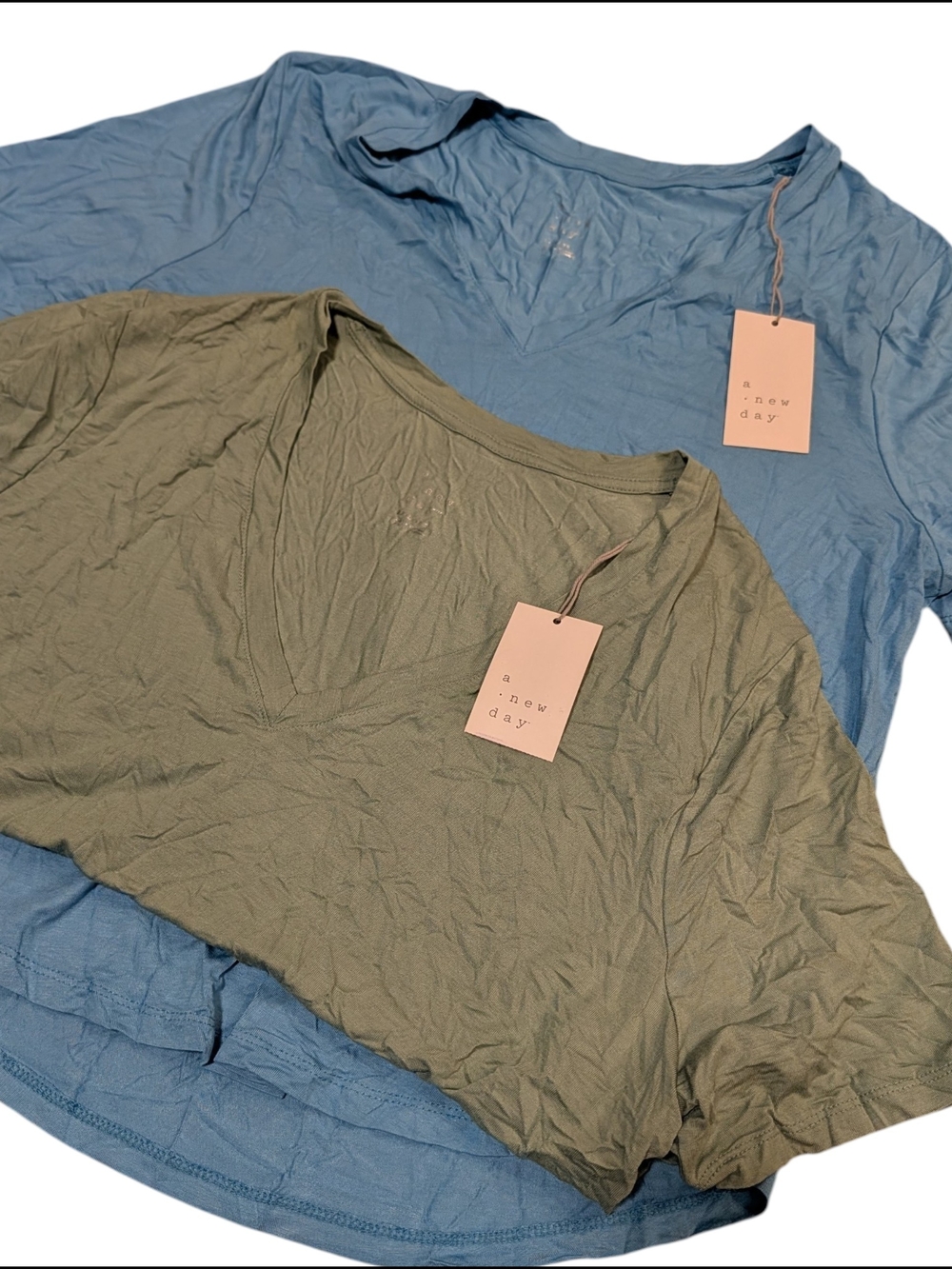 A New Day V-Neck Tee - Olive & Blue XL XXL NWT Loose Fit